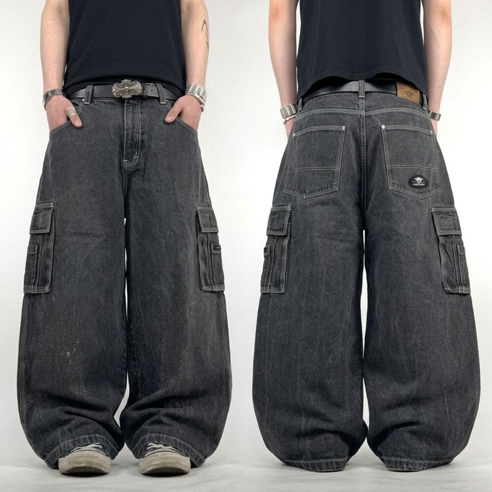 Vintage y2k faded grey grunge cargo archive baggy wide leg rare jeans